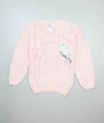 Růžovo bílý svetr s ptáčkem