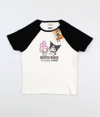 Smotanovočierne rebrované tričko HELLO KITTY