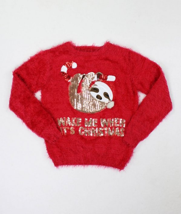 Červený chlupatý vánoční svetr s flitry PRIMARK