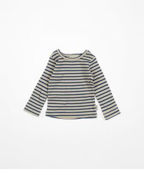 Béžovomodré proužkované žebrované triko z biobavlny PETIT PIAO