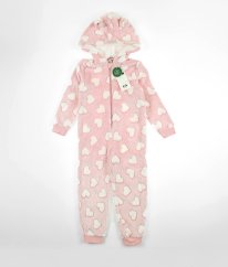 Růžový plyšový overal se srdíčky C&A