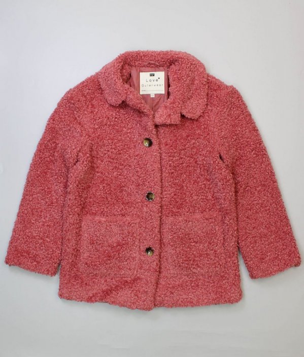 Růžový beránkový kabát F&F