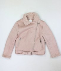 Růžová krátká zimní bunda s kožíškem NEXT