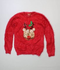 Červený vánoční chlupatý svetr PRIMARK