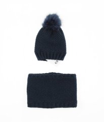 Modrá čiapka zateplená čiapka s kožušinou a nákrčník C&A