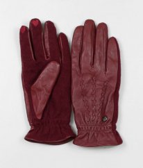 Hnědočervené koženkové rukavice s jehněčí vlnou ESPRIT