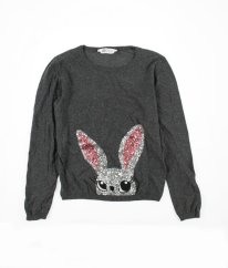 Šedý sveter s flitrovým zajkom H&M