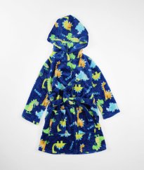 Modrý plyšový župan s dinosaurni