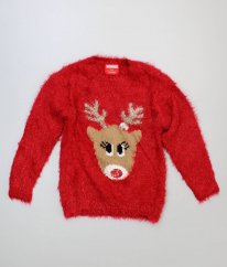 Červený vánoční chlupatý svetr se třpytem GEORGE