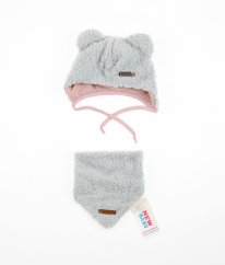 Modrošedá plyšová čepice a nákrčník NEW BABY