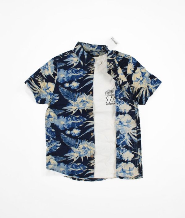 Béžovomodrá košeľa a biele tričko NEXT