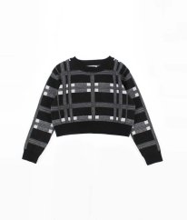 Černošedý károvaný crop svetr se stříbrnou nití PRIMARK