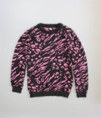 Šedorůžový leopardí chlupatý svetr TU