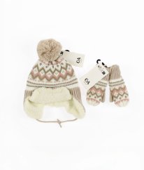 Krémovobéžová čepice se třpytem (48-49 cm) a zateplené palčáky C&A