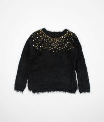 Čierny chlpatý sveter s flitrami H&M