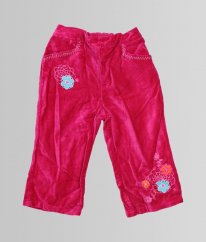 Růžovojahodové sametové hebké silnější kalhoty s výšivkou TARGET