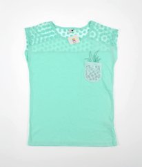 Mentolové tričko s krajkou a flitry YIGGA