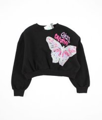 Černá silnější crop mikina s flitrovým motýlem PRIMARK