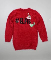 Červený vánoční chlupatý svetr MISS E-VIE