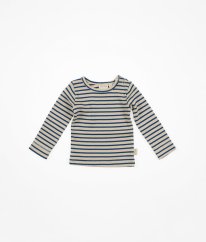 Béžovomodré proužkované žebrované triko PETIT PIAO