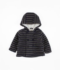 Šedomodrý proužkovaný kopžíškem zateplený fleecový kabátek BLUEZOO