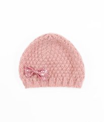 Růžová čepice s flitrovou mašlí ST. BERNARD