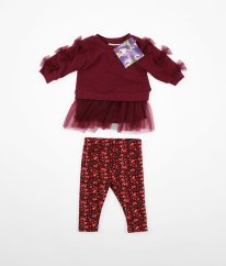 Tmavě brusinková mikina se sukýnkou a barevné květované legíny BLUEBERI