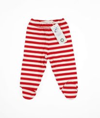 Červenobílé proužkované tepláčky s tlapkami z biobavlny CANBOLI