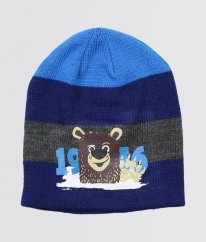 Modrá pruhovaná čepice s medvědem
