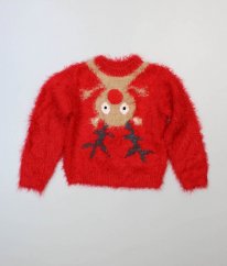 Červený chlupatý vánoční svetr NEXT