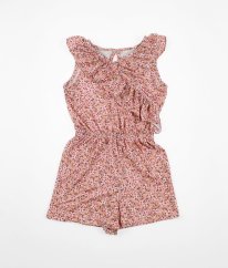 Růžový silnější kraťasový overal s květy