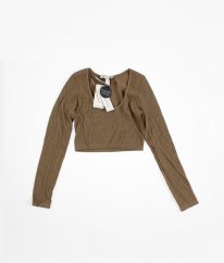 Hnědé žebrované crop triko STRADIVARIUS