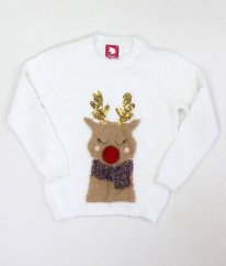 Bílý chlupatý vánoční svetr F&F