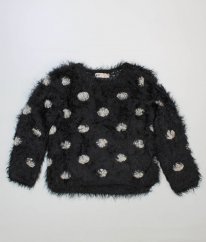 Černý chlupatý svetr s puntíky H&M