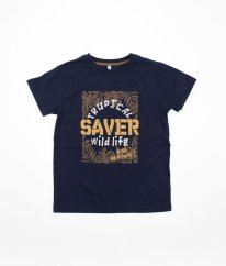 Tmavě modré tričko s nápisem H&M