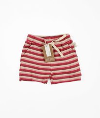 Růžové žebrované kraťasy z biobavlny s proužky PETIT PIAO
