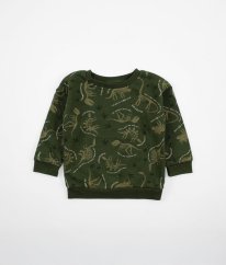 Tmavozelená silnejšia mikina s dinosaurami PRIMARK