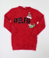Červený dlouhý vánoční chlupatý svetr MISS E-VIE