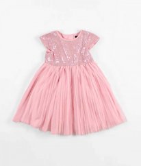 Růžové šaty s flitry a spodničkou MINI V