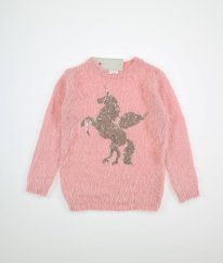 Růžový chlupatý svetr s flitrovým jednorožcem F&F
