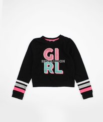 Čierna silnejšia crop mikina s trblietavým nápisom