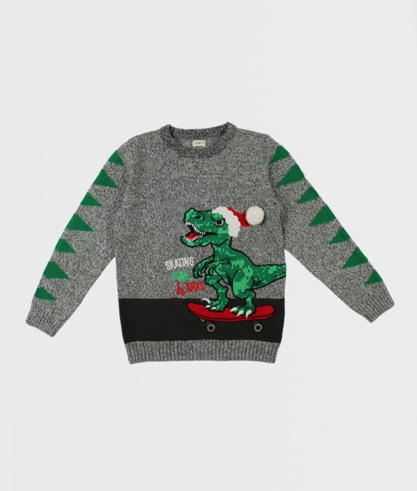 Šedý vánoční svetr s dinosaurem F&F