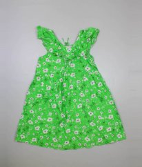 Zelené lněné šaty s bílými květy ZARA