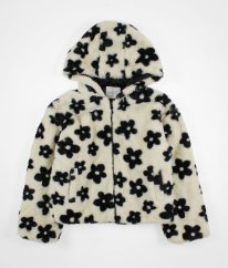 Krémovočerná plyšová bunda s květy PRIMARK
