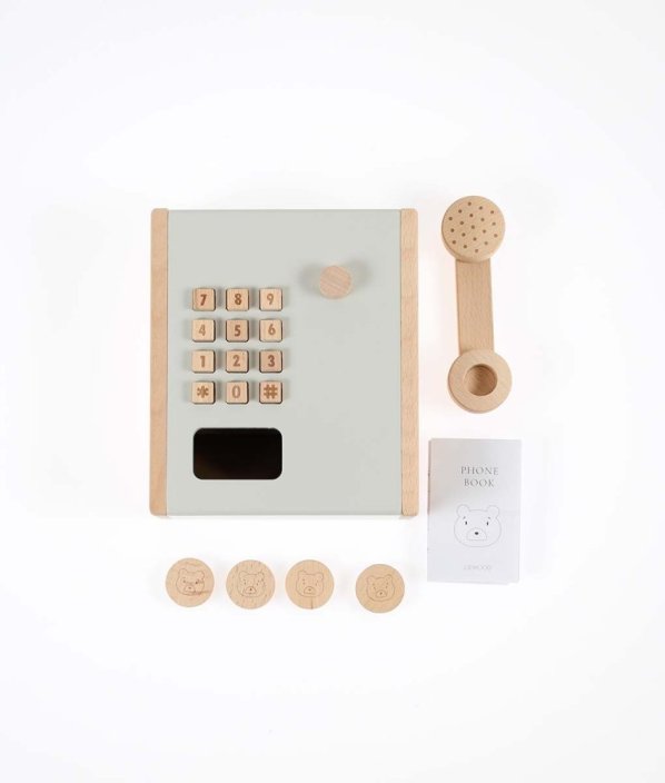 Drevený telefón na zvieratkové mince v farbe Oat/Sandy Mix Rufus LIEWOOD