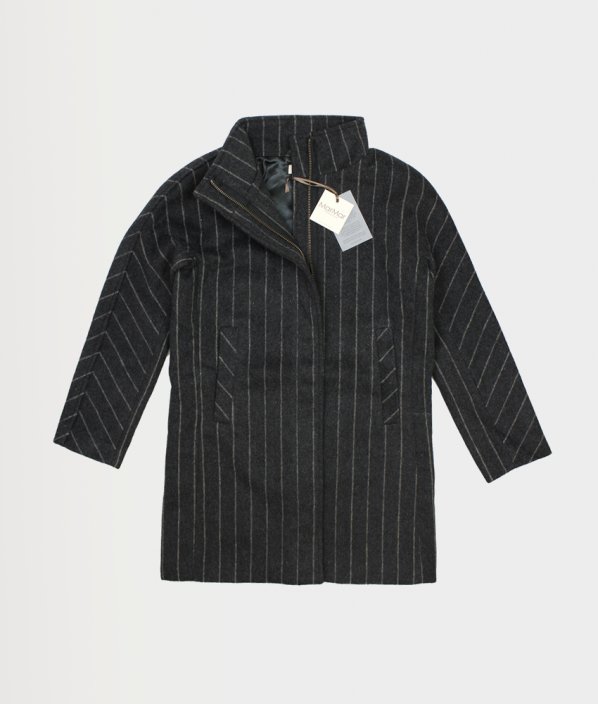 Tmavě šedý vlněný proužkovaný kabát MARMAR COPENHAGEN