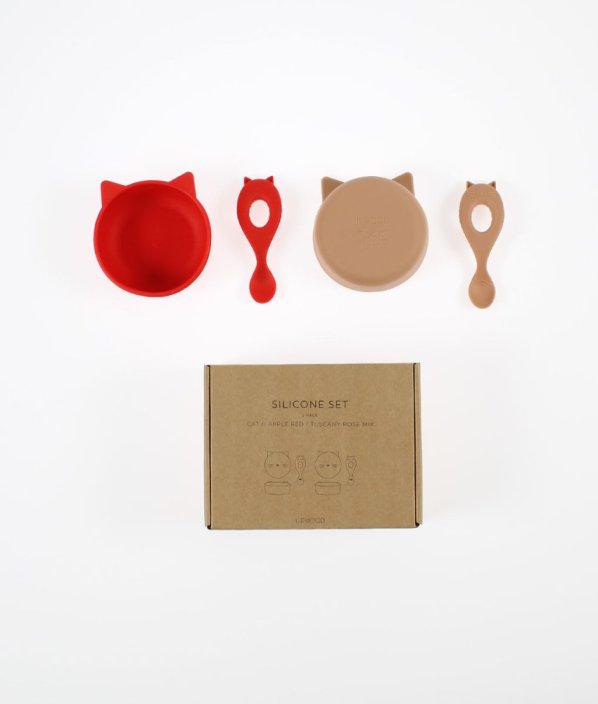 Silikonový set lžiček a mističek Apple Red/Tuscany Rose Evan LIEWOOD