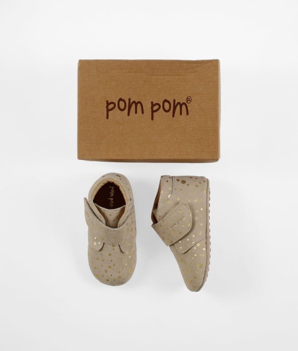 Béžovozlaté KOŽENÉ topánočky (EU 27, stielka 16,8 cm) POM POM