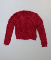 Červený chlupatý svetr na zip
