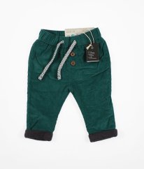 Zelené bavlnené zateplené manšestráky z biobavlny